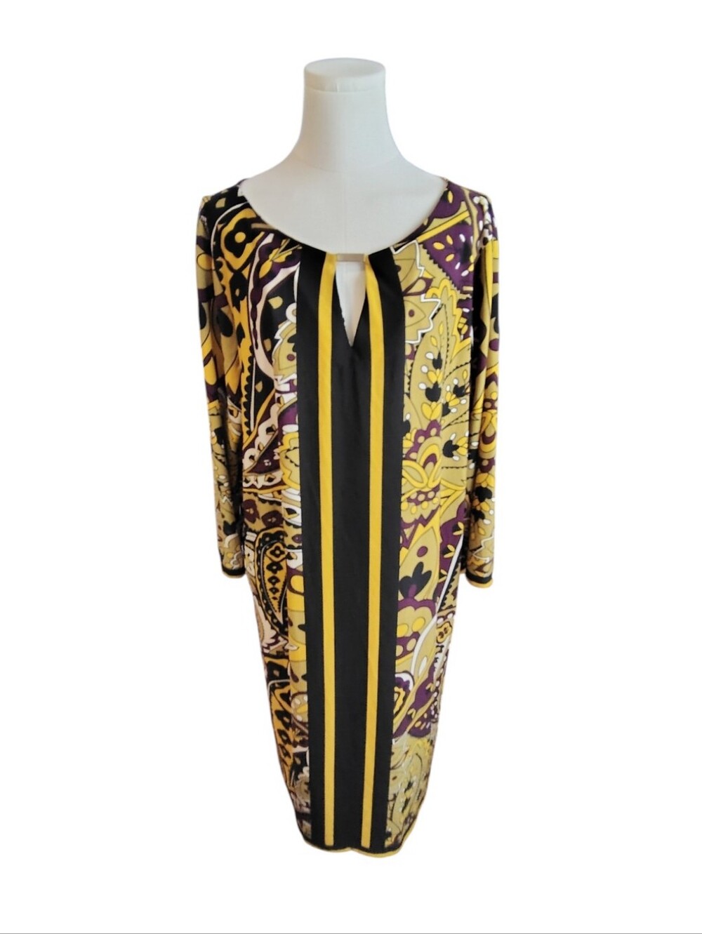 Blooming Rose Mustard Yellow Black Paisley Straight Line Ethnic Dress Size 3X